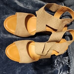Tan Chunky Sole Sandals with Ankle Strap
